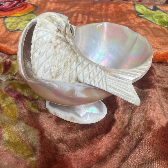 Antique Victorian Carved Shell Fish Bowl String Holder Basket Curio Salt Cellar - Picture 10 of 10